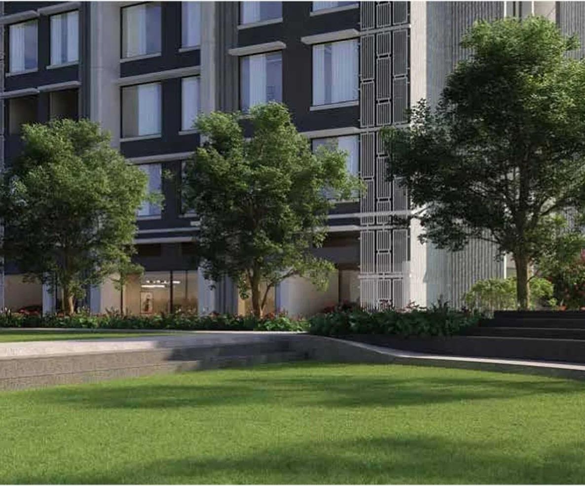 Landscaped gardens at Bhoomi Pratishtha, Borivali West
