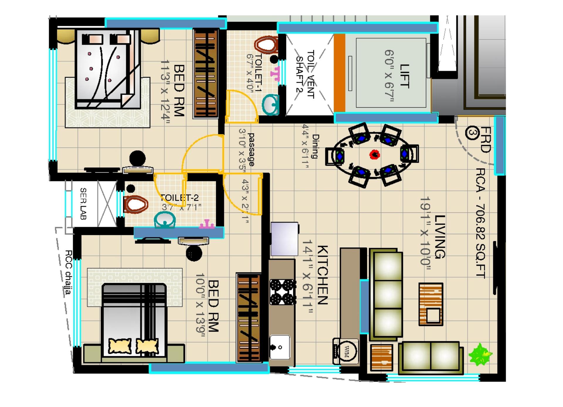 2BHK Type4 floor plan