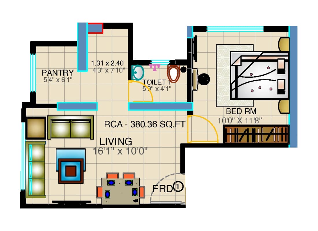 1BHK Type1 floor plan