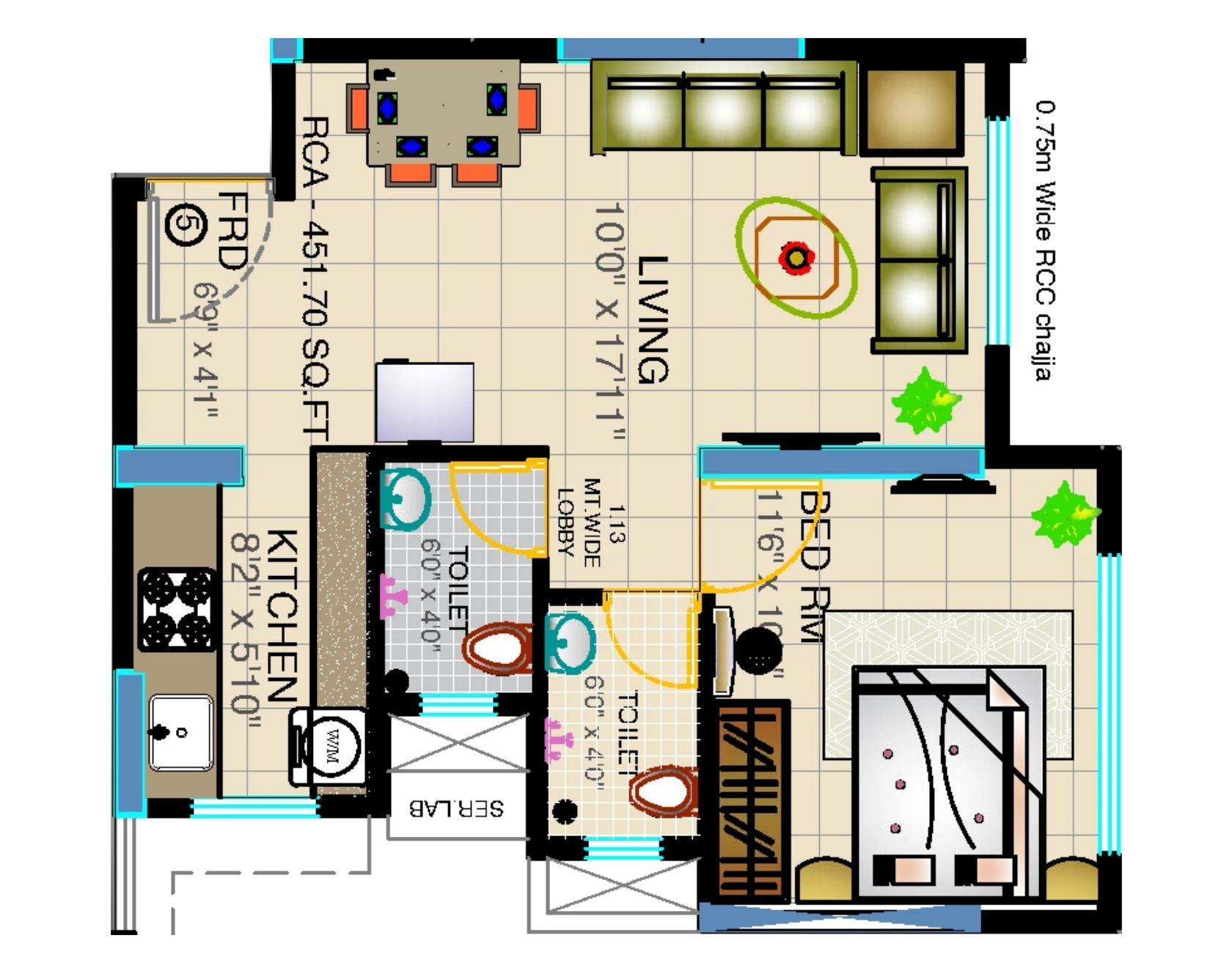 1BHK Type3 floor plan