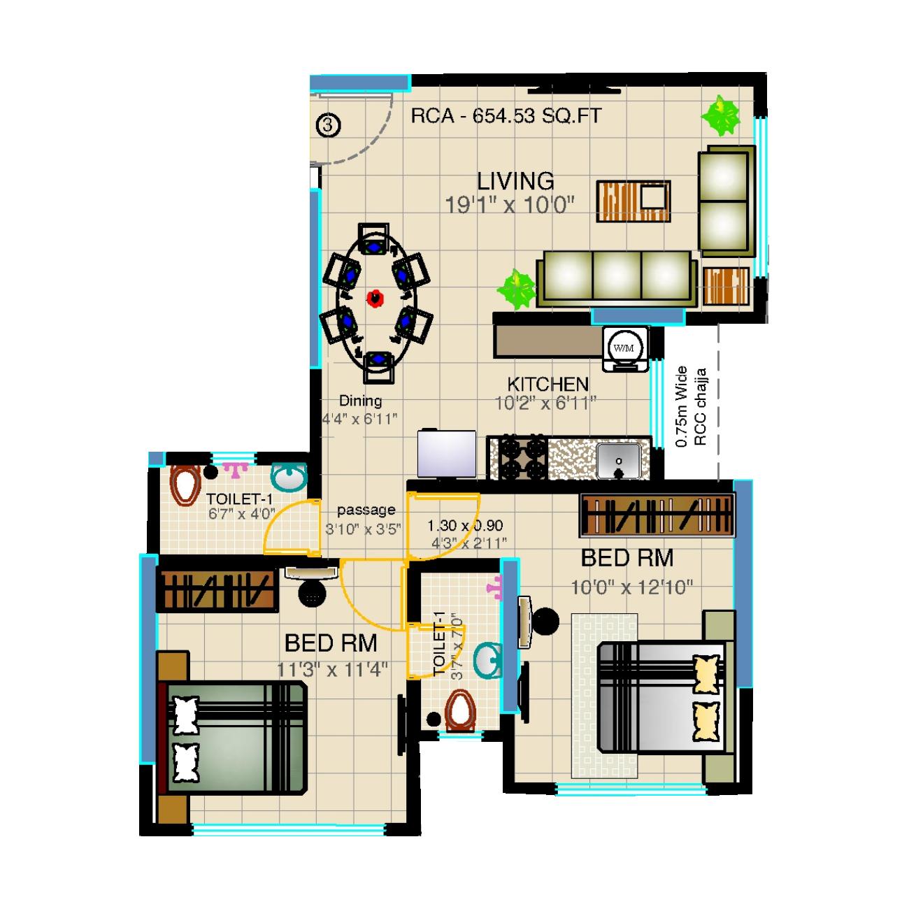 2BHK Type3 floor plan