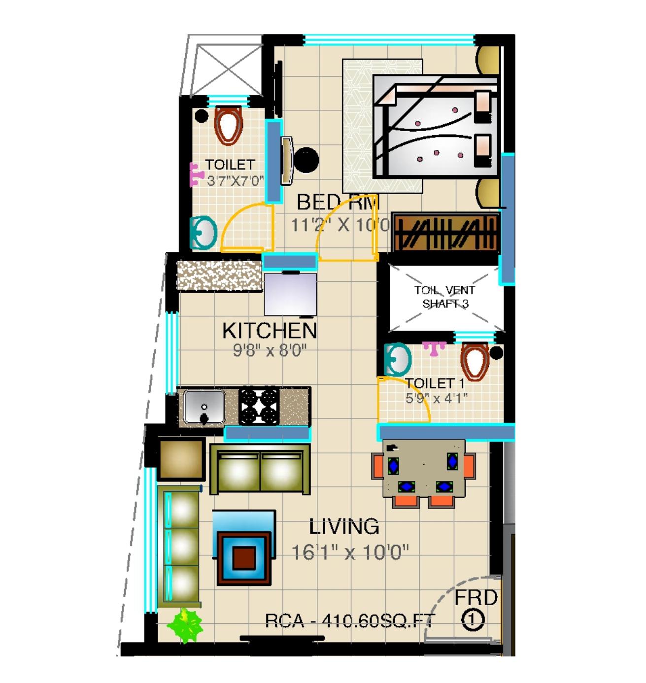 1BHK Type2 floor plan