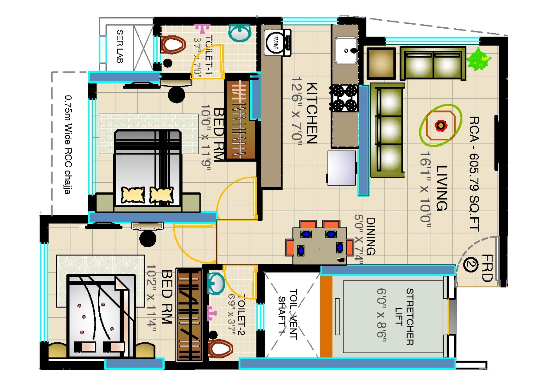 2BHK Type2 floor plan