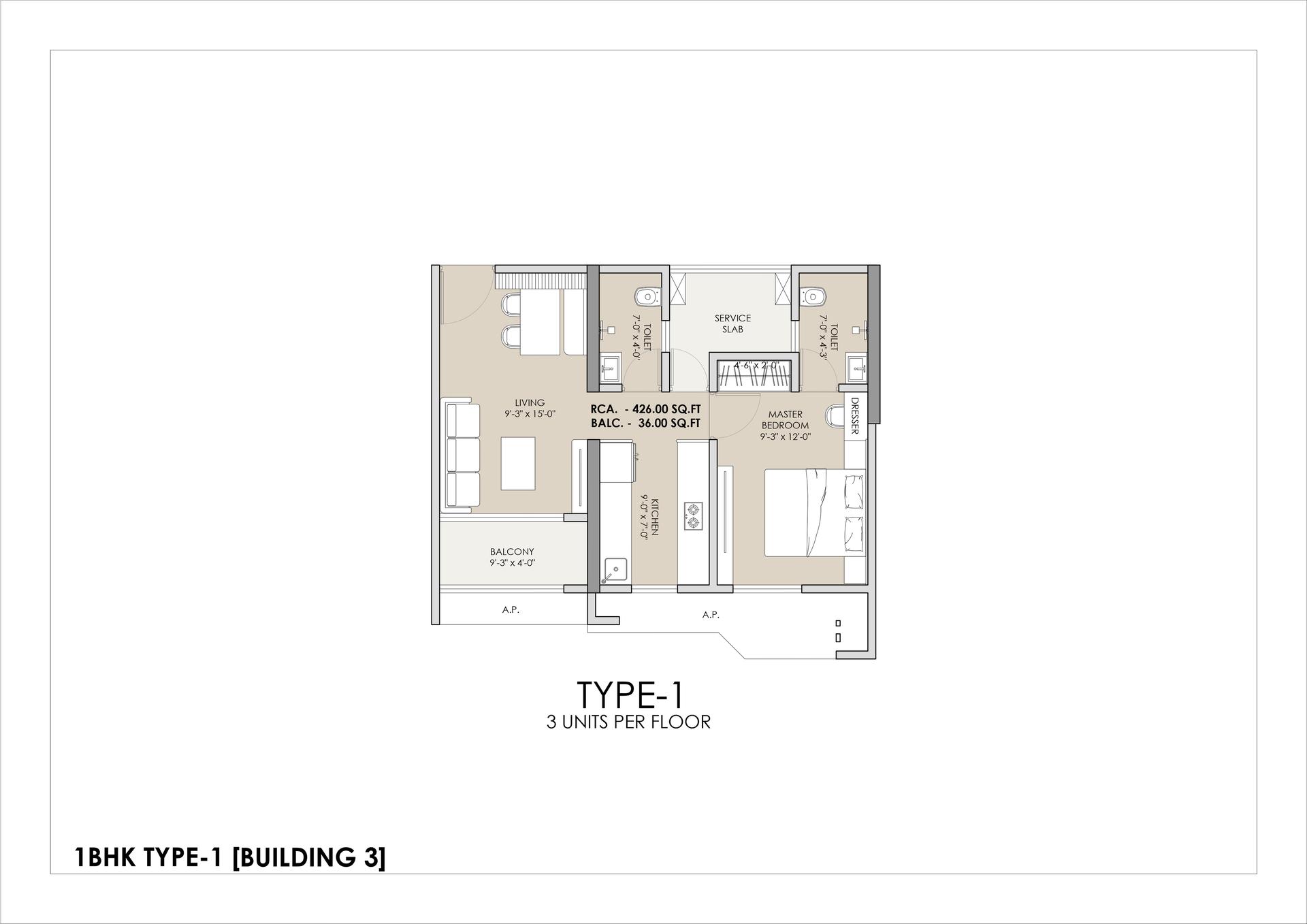 1BHK Type4 floor plan