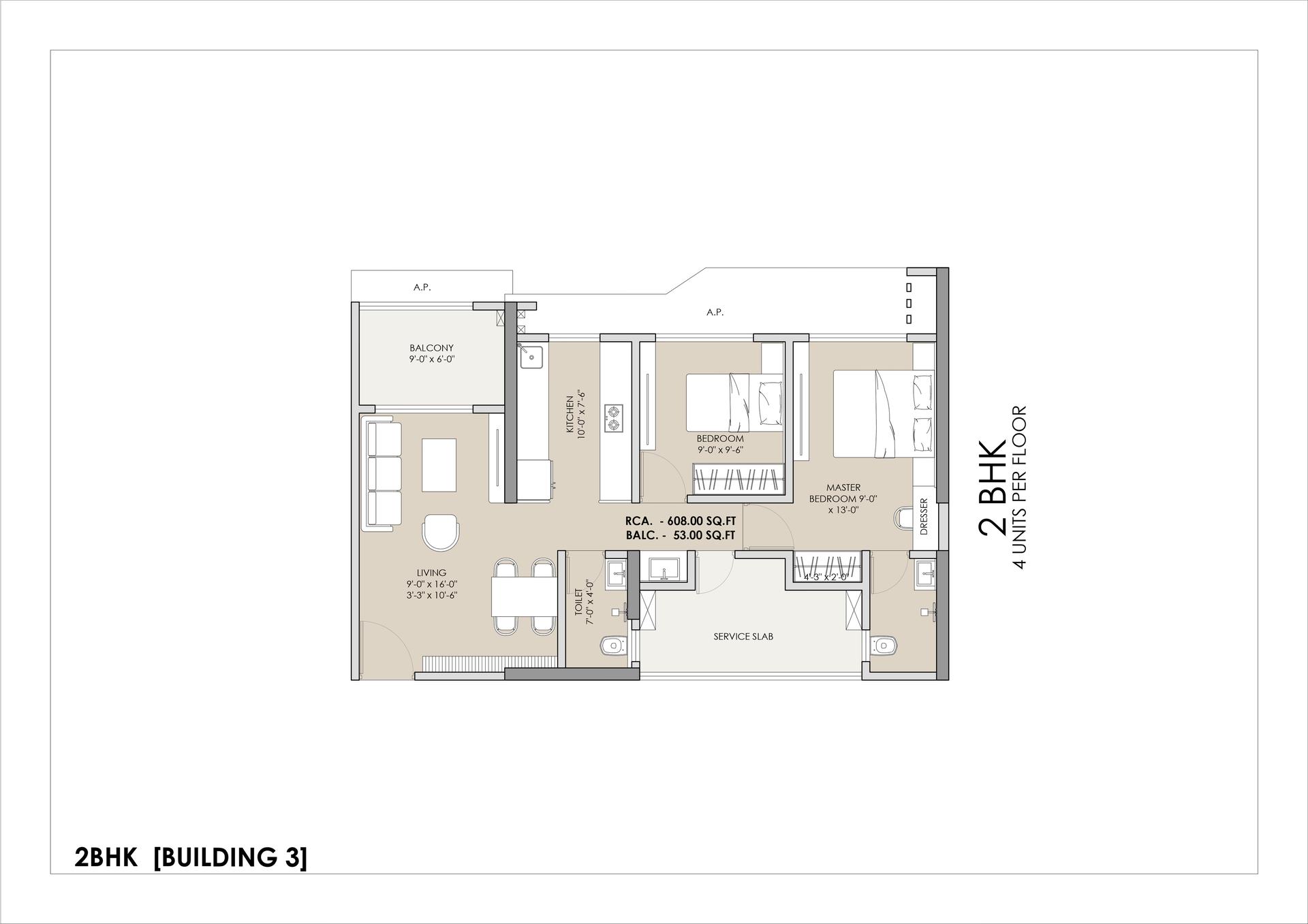 2BHK floor plan