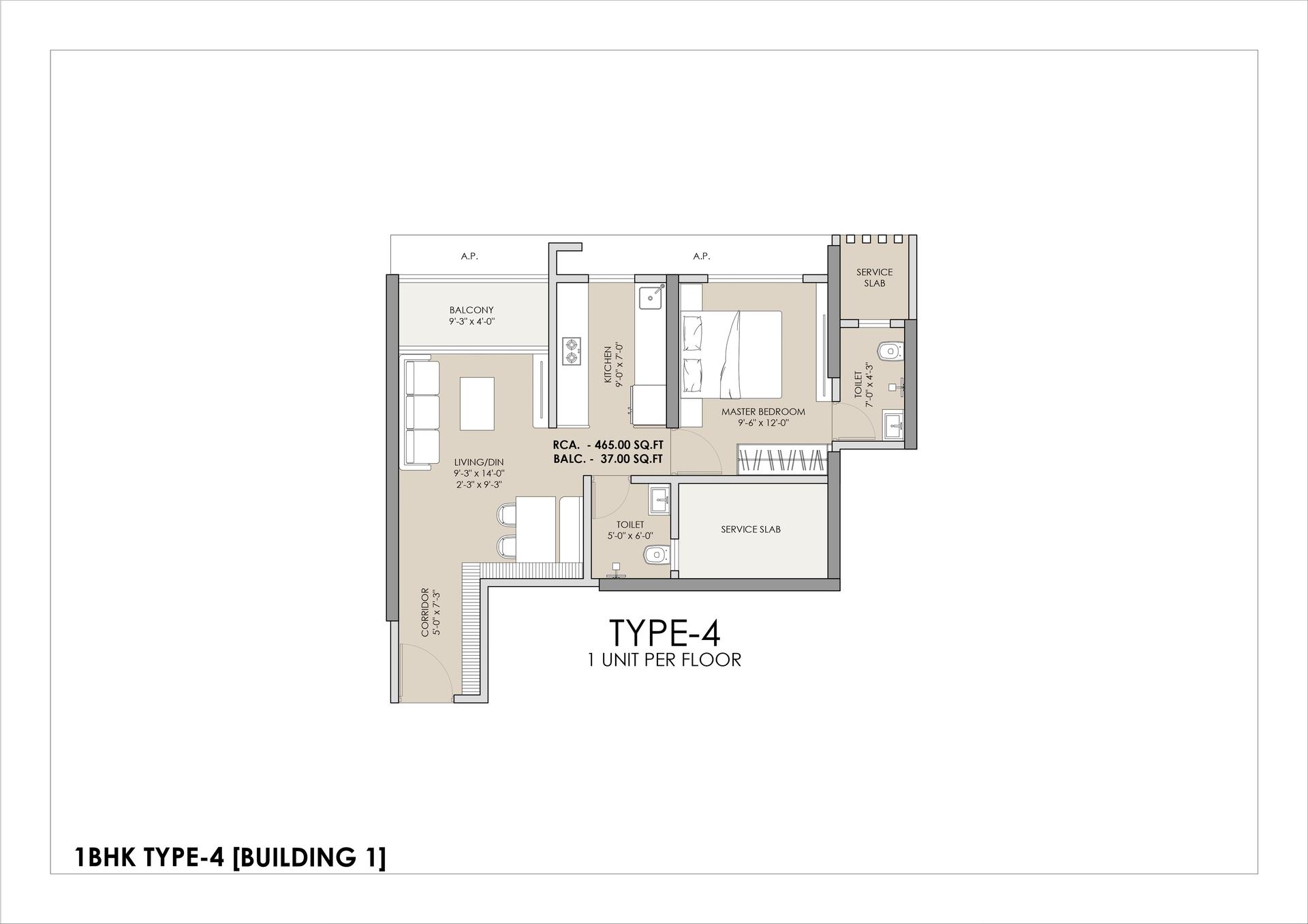 1BHK Type3 floor plan