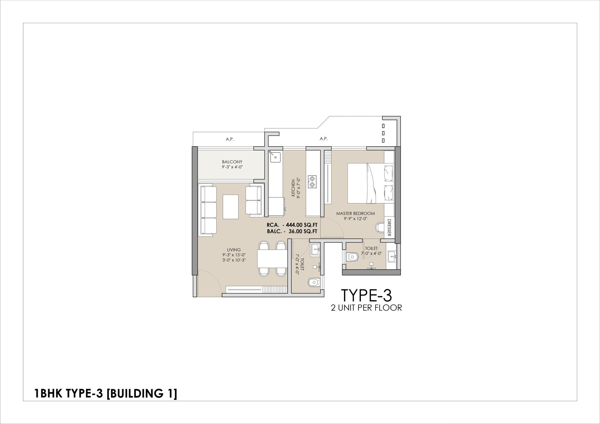 1BHK Type2 floor plan