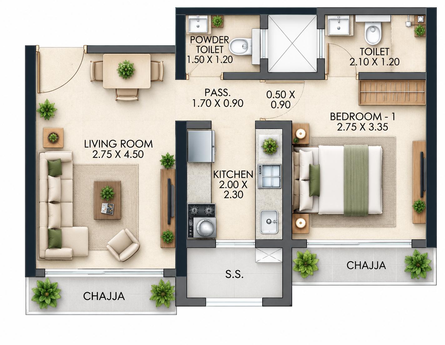 1BHK floor plan