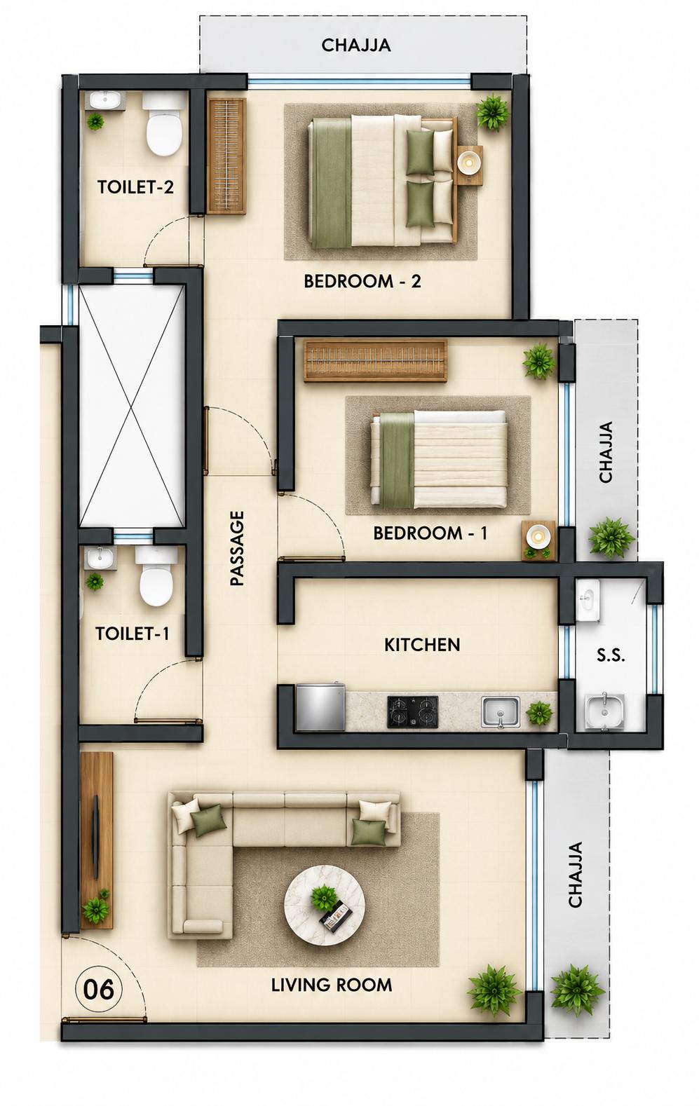 2BHK Signature floor plan