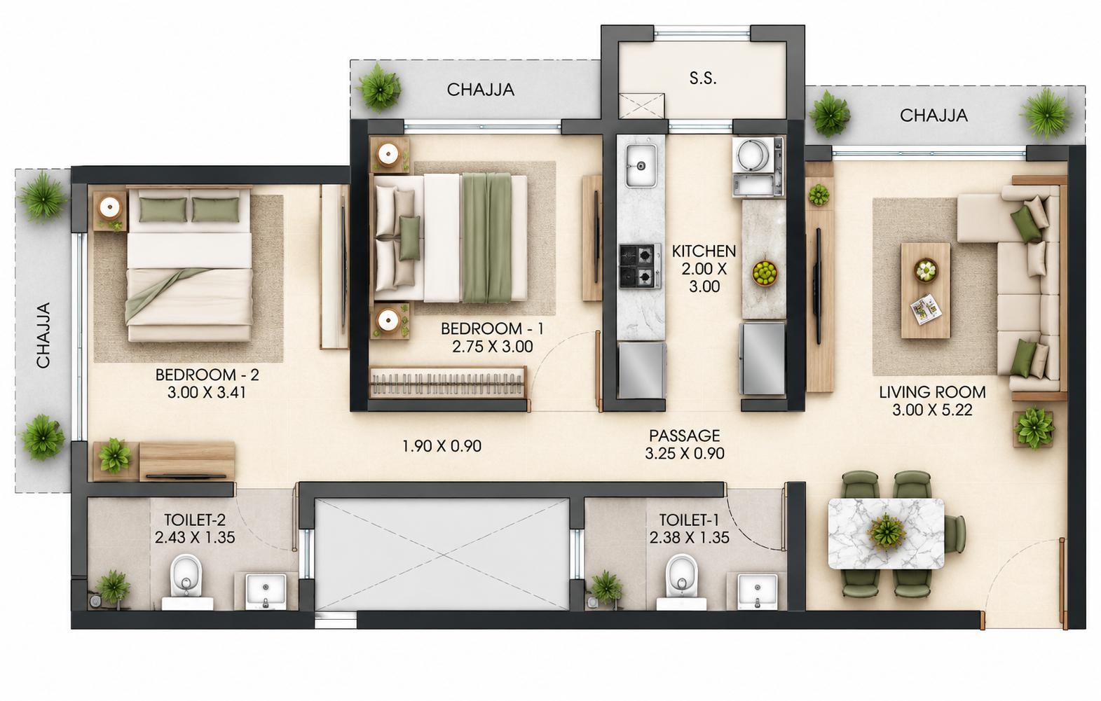 2BHK Premium floor plan