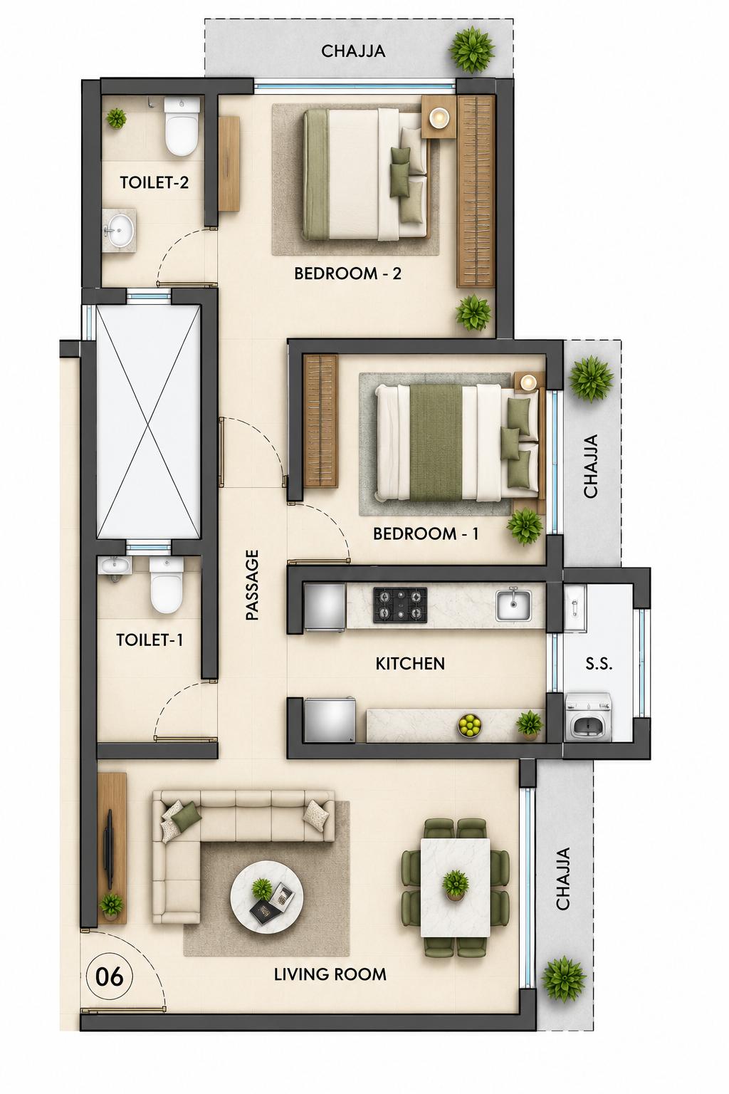 2BHK Elite floor plan