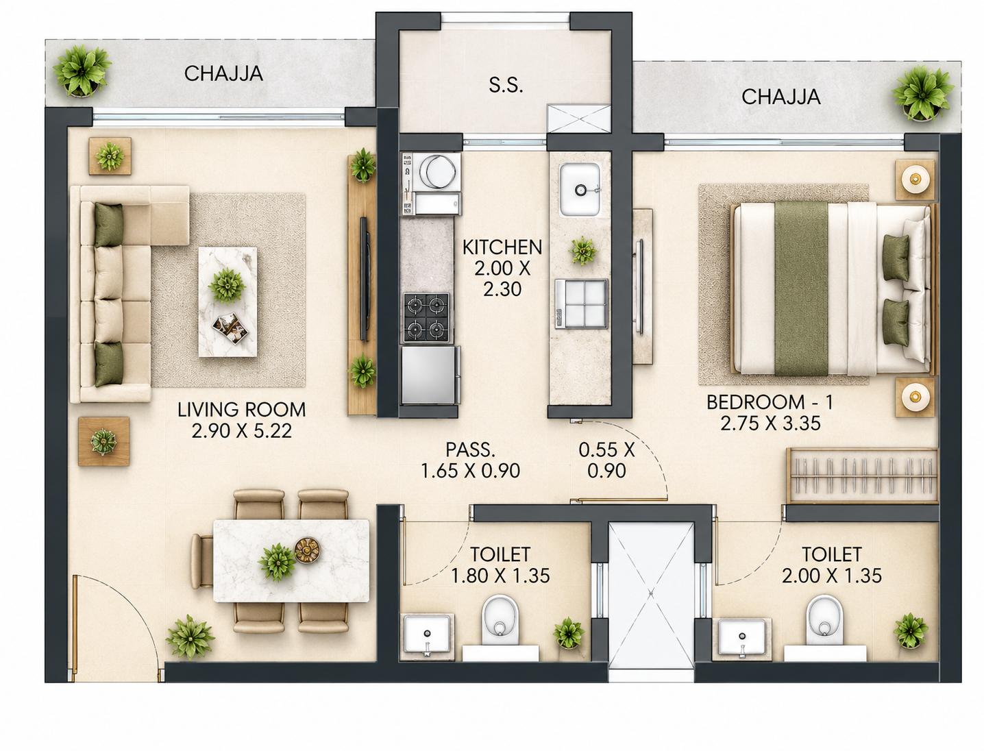 1BHK Elite floor plan