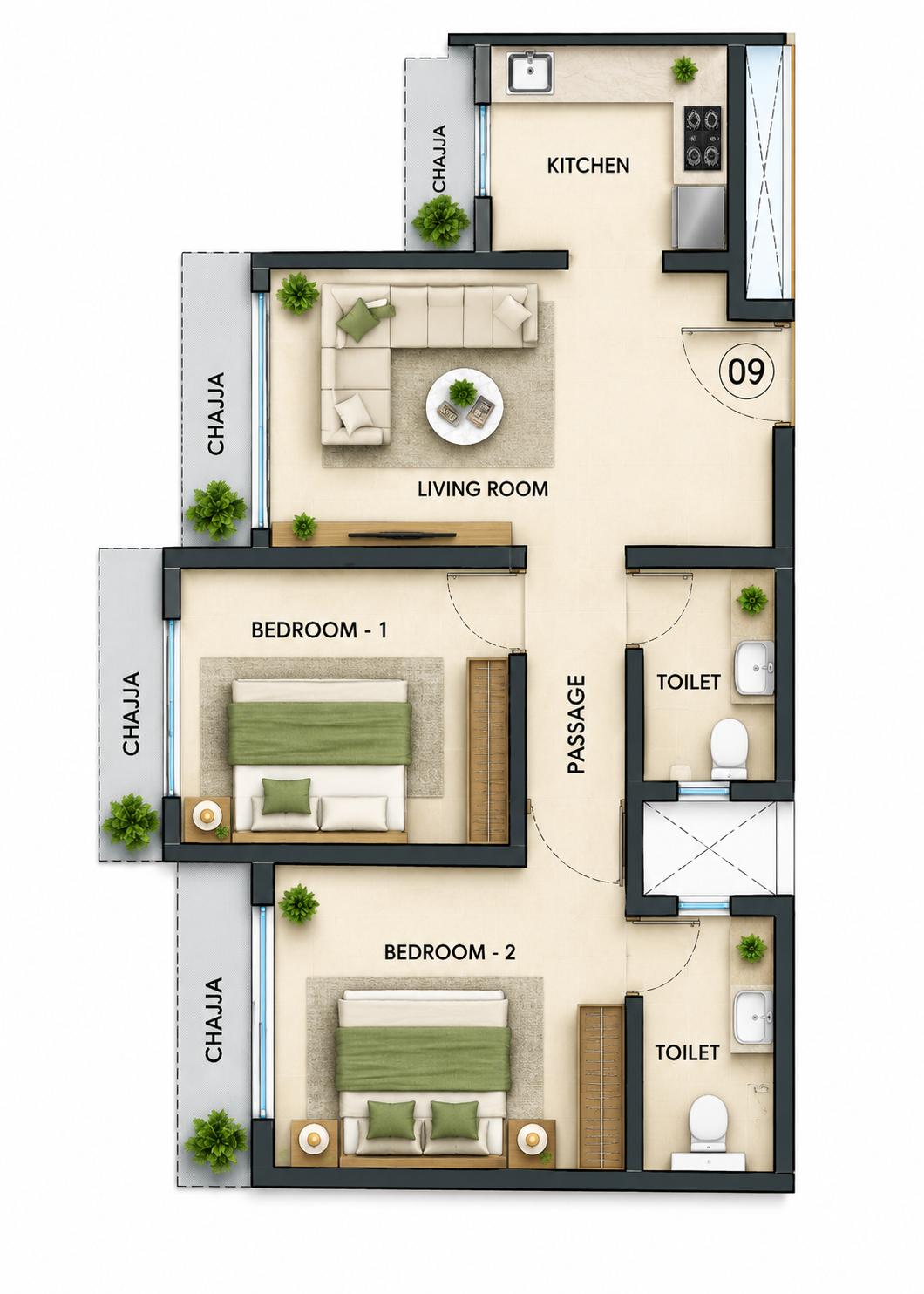2BHK Luxury floor plan