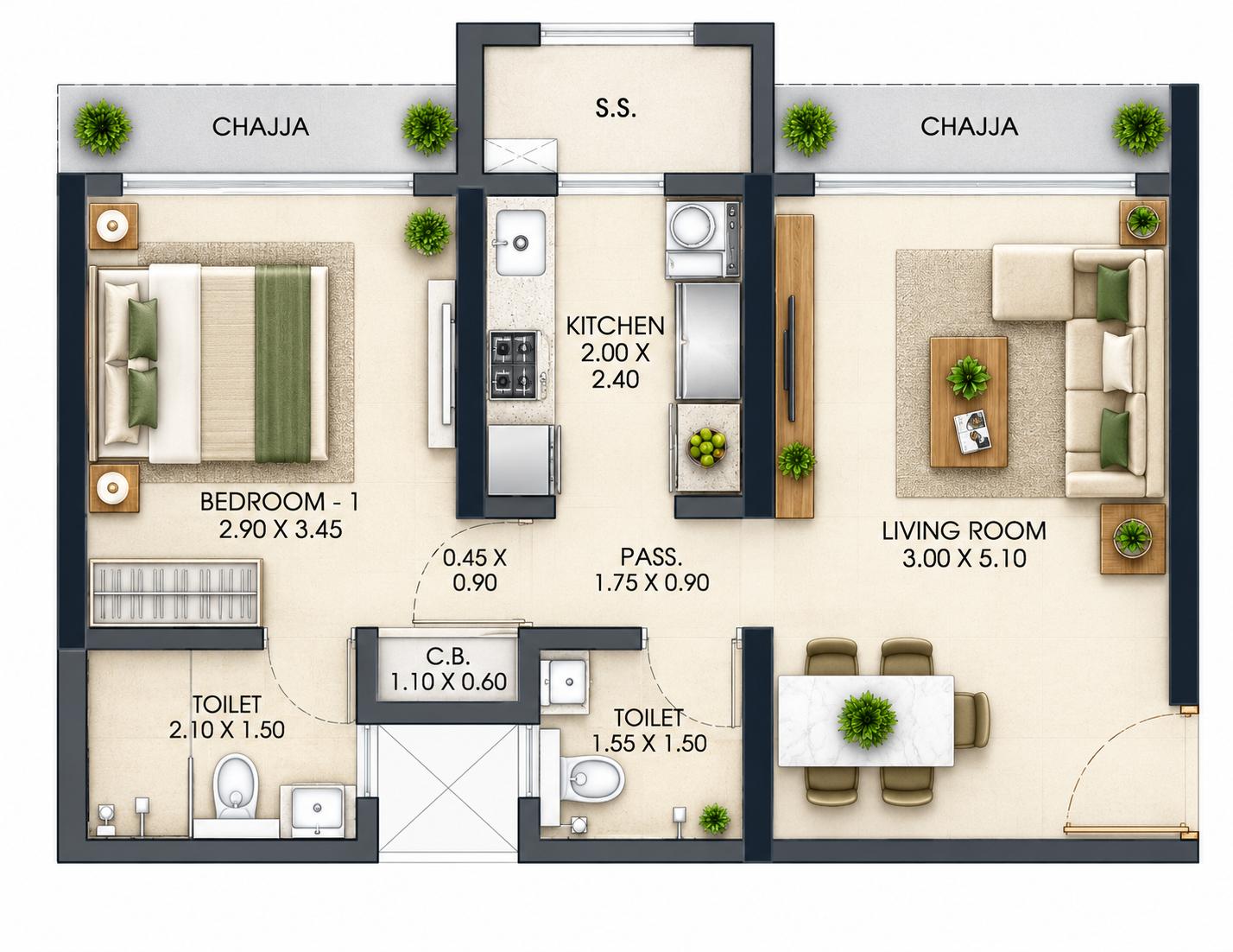 1BHK Luxury floor plan
