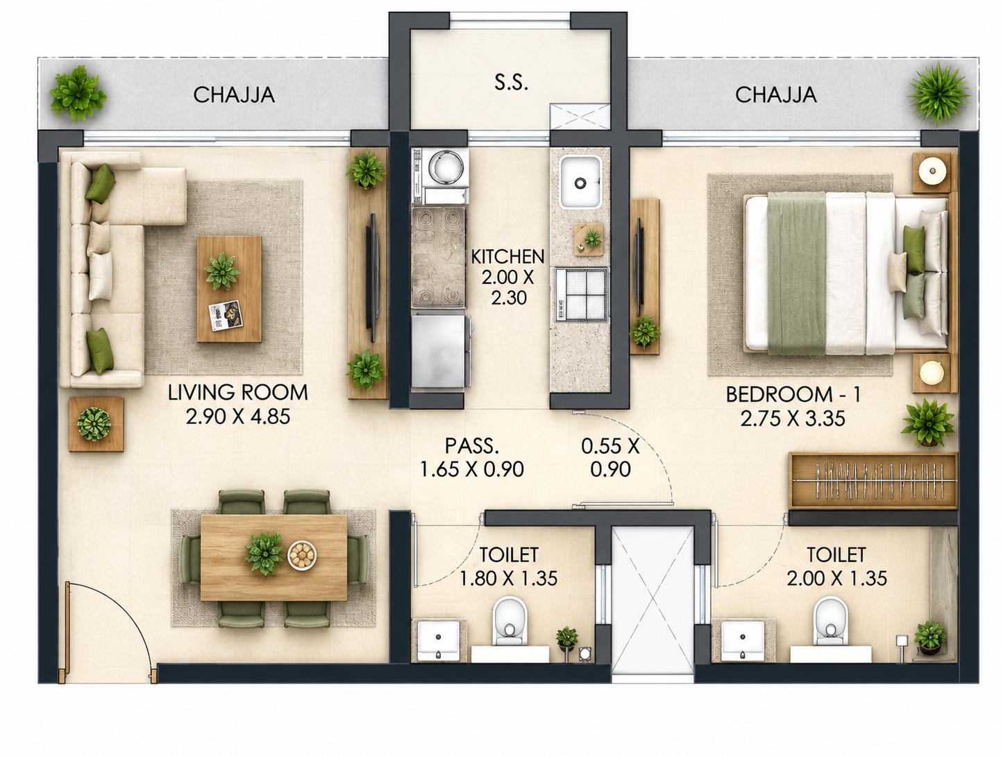 1BHK Premium floor plan