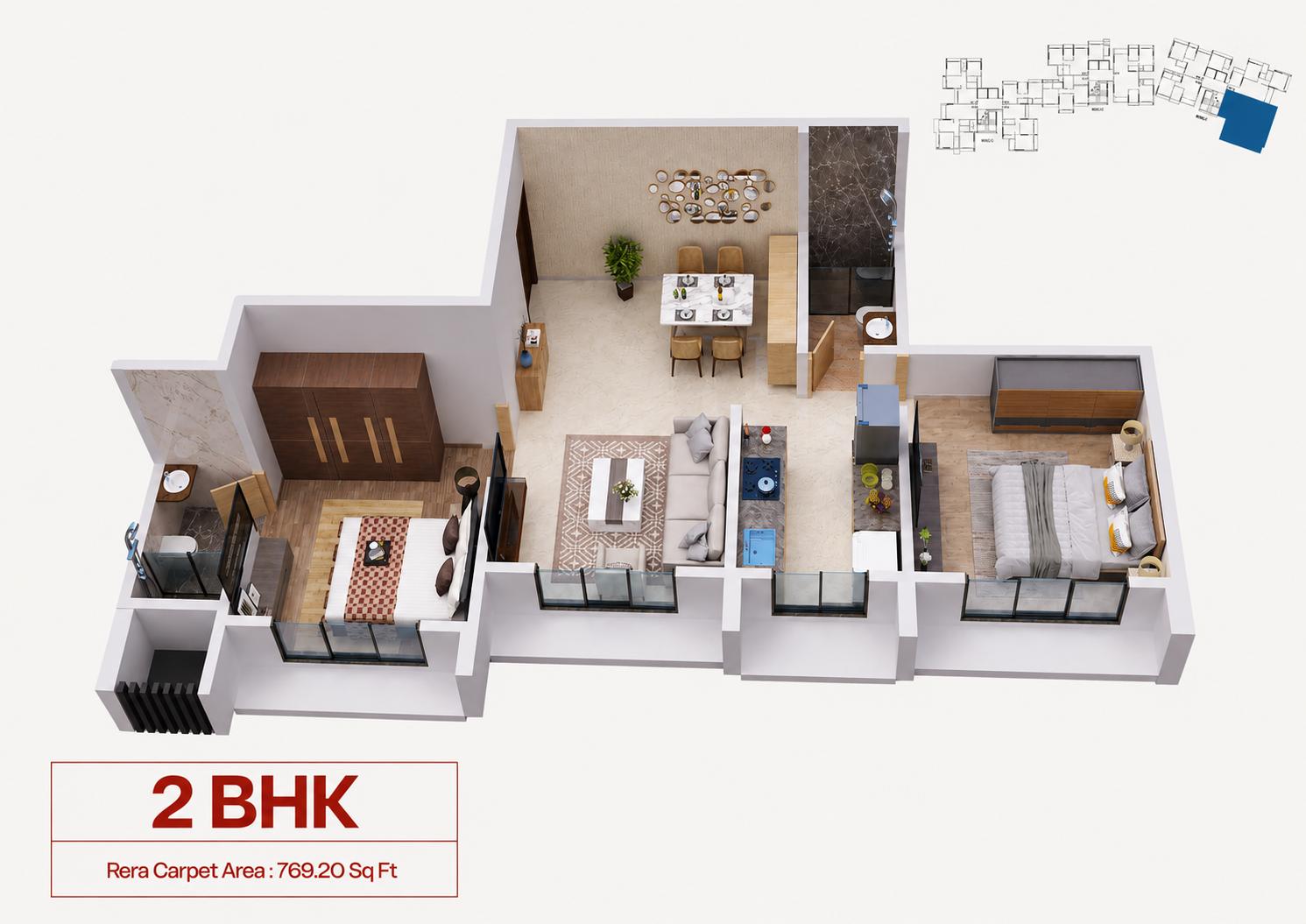 2 BHK floor plan