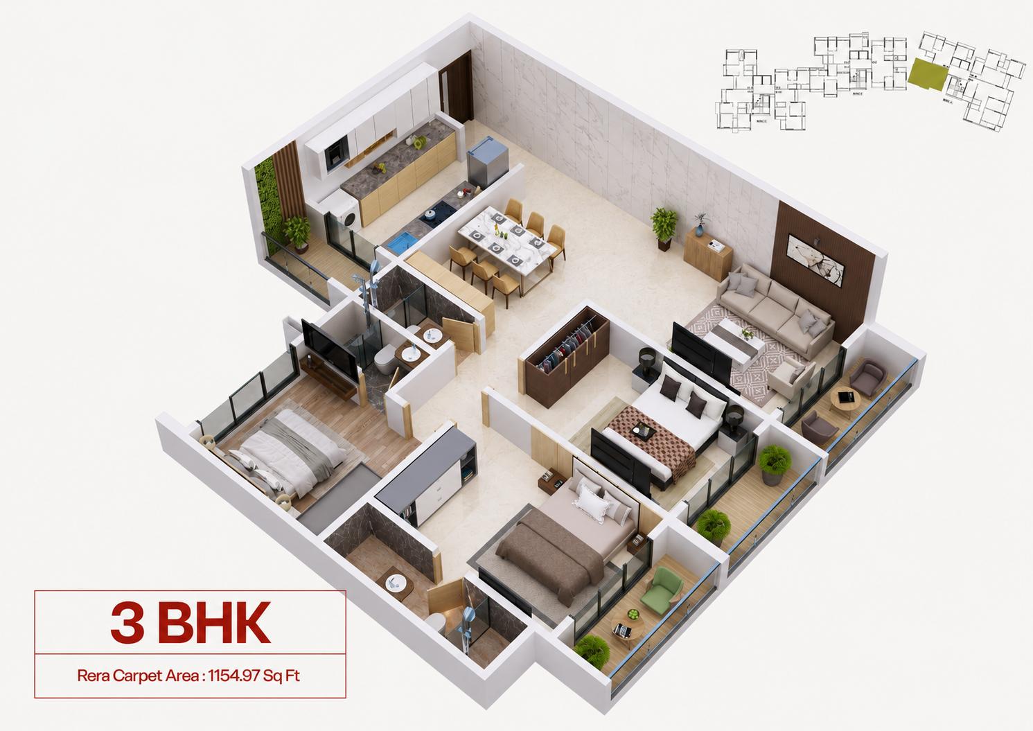 3 BHK floor plan