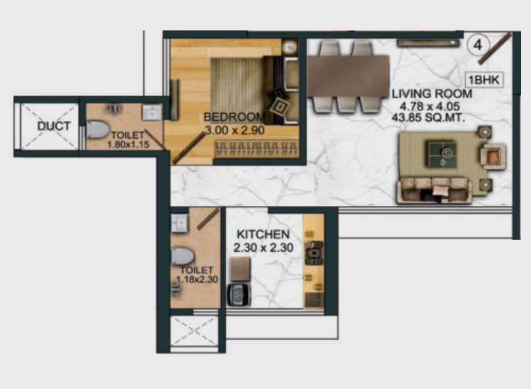 1 BHK floor plan