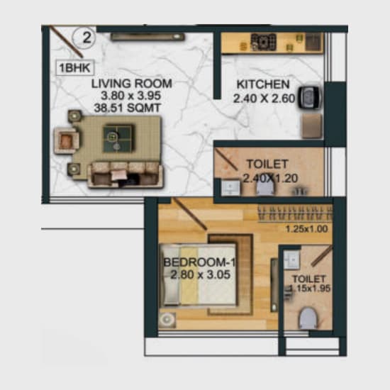 1 BHK floor plan