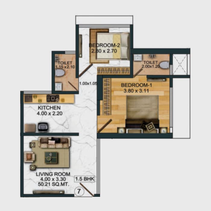 1.5 BHK floor plan