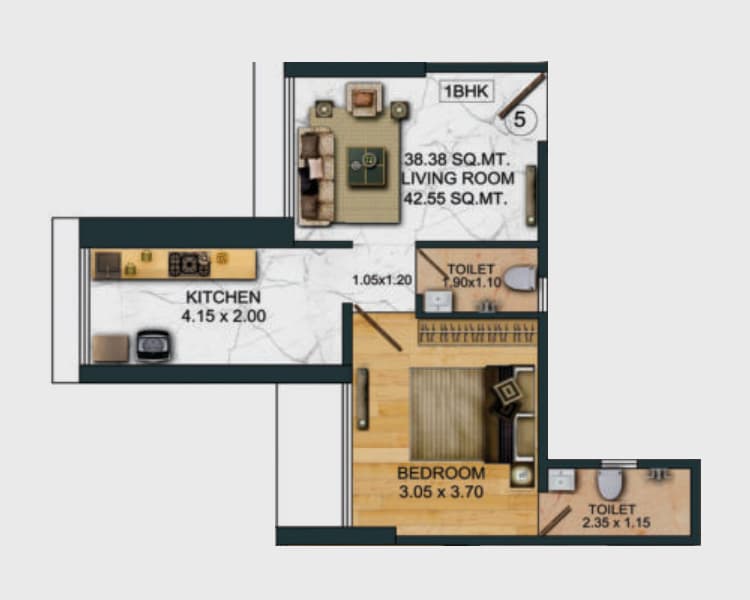 1 BHK floor plan