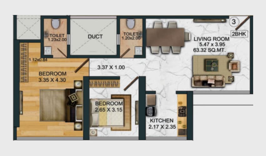 2 BHK floor plan
