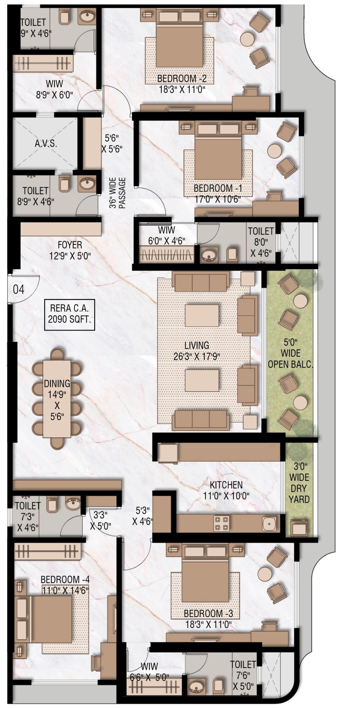 4BHK floor plan