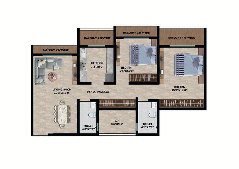 2BHK floor plan
