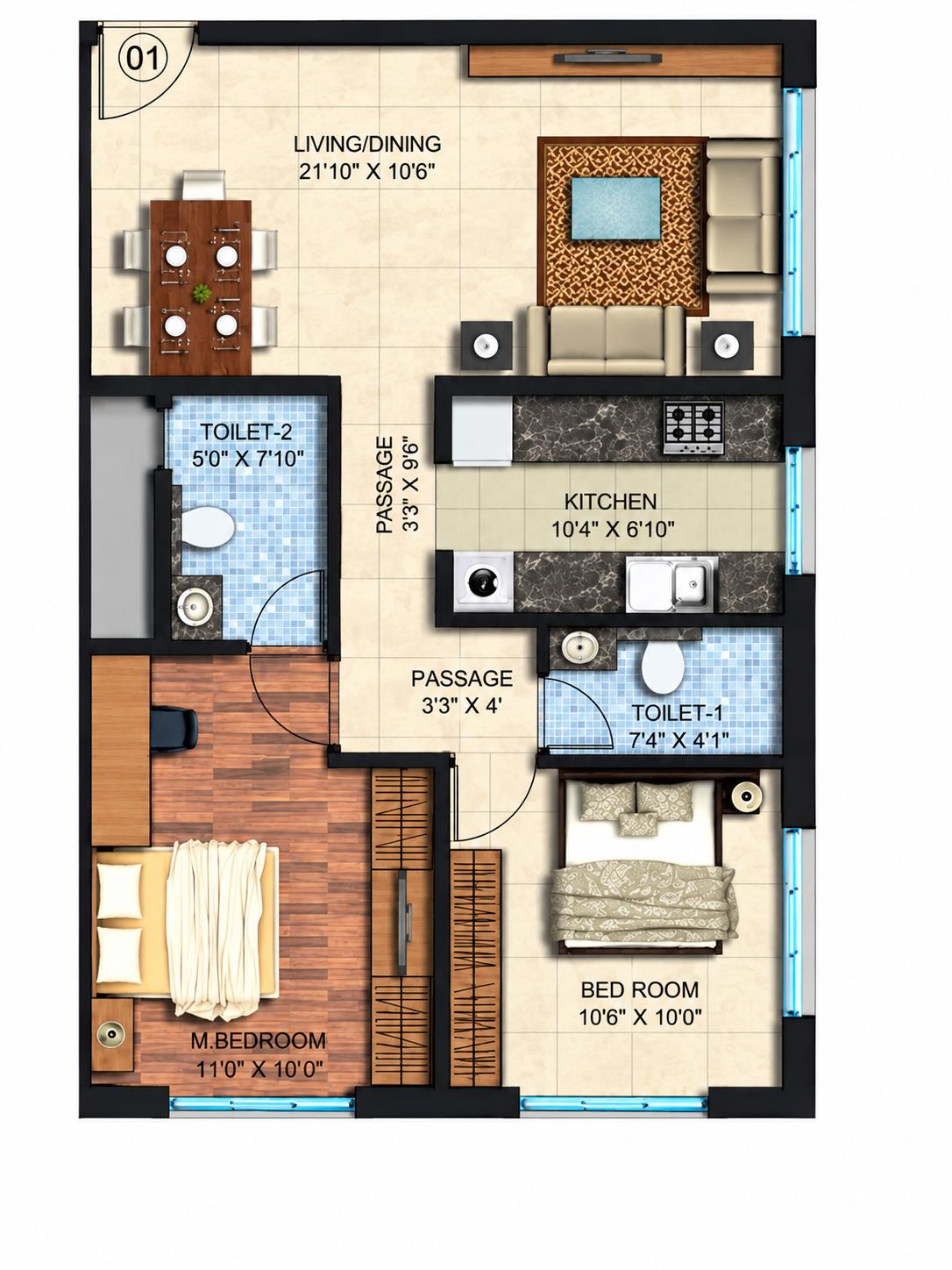 2BHK floor plan