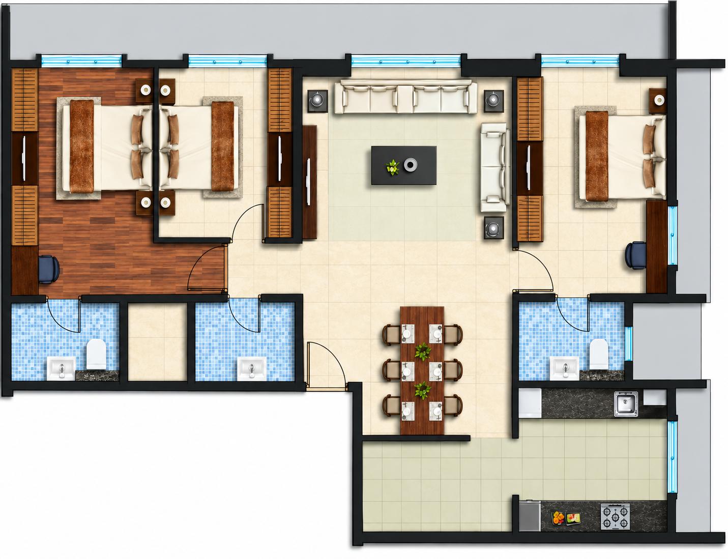 3BHK floor plan