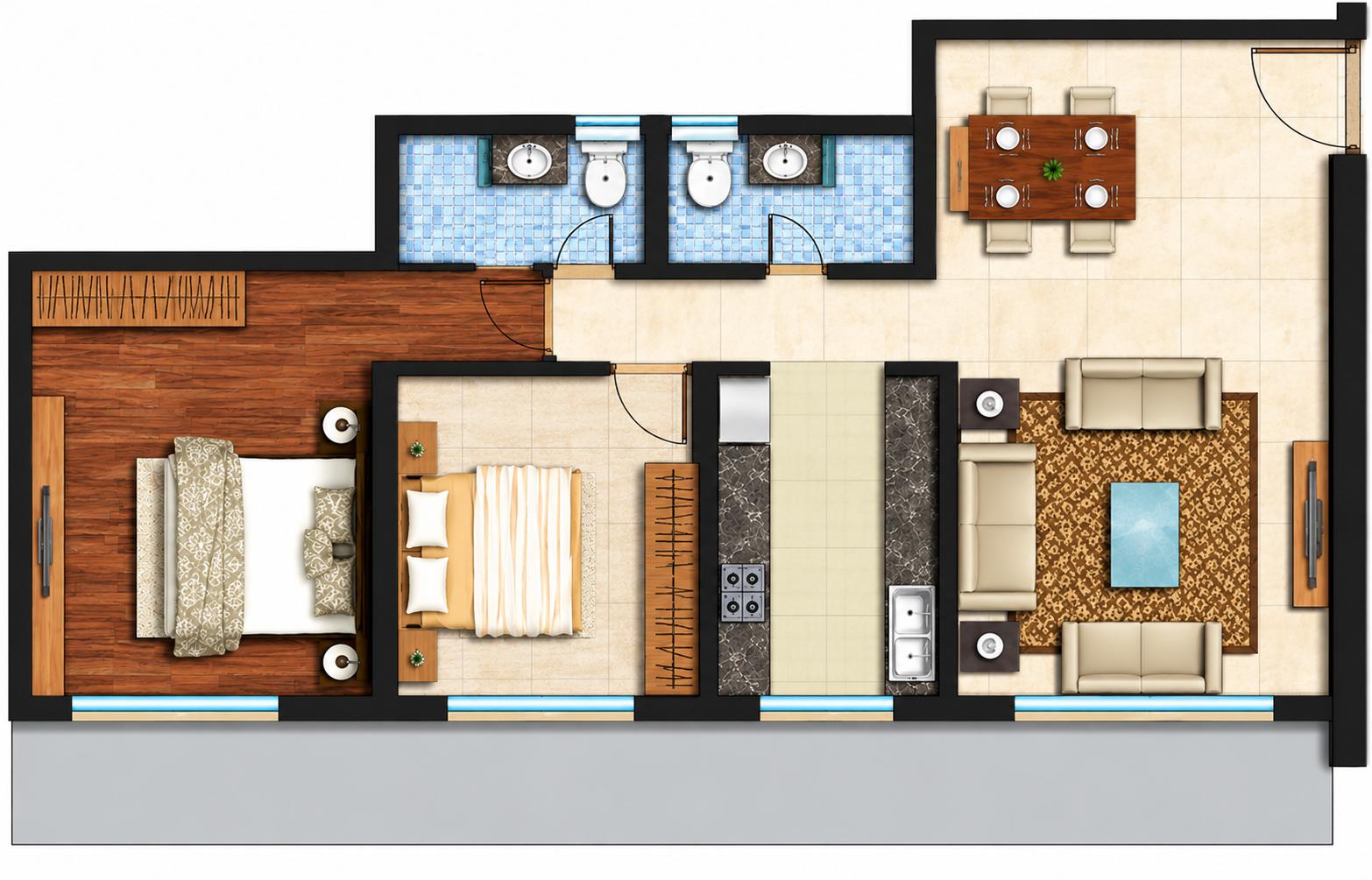 2BHK floor plan