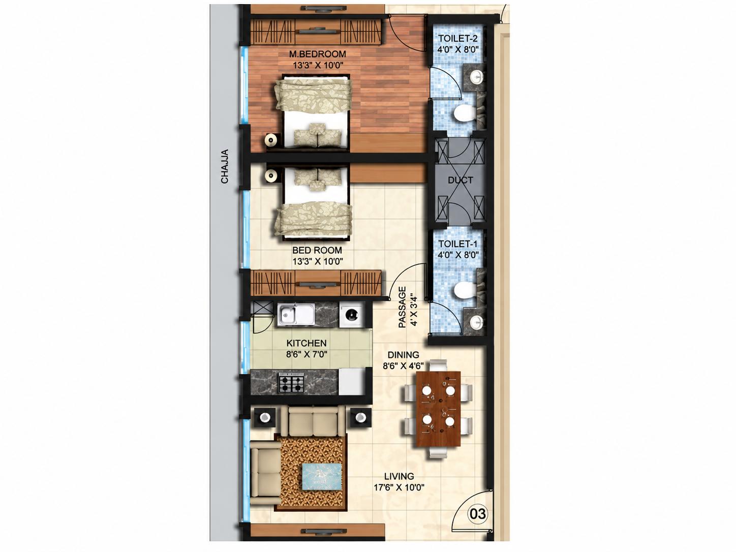 2BHK floor plan