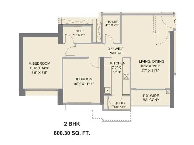 2 BHK floor plan