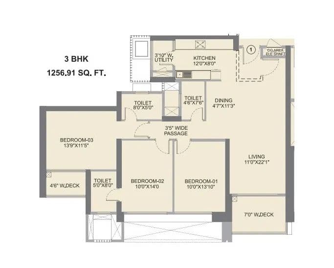 3 BHK floor plan
