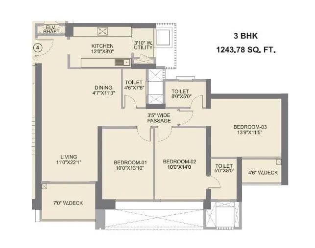 3 BHK floor plan