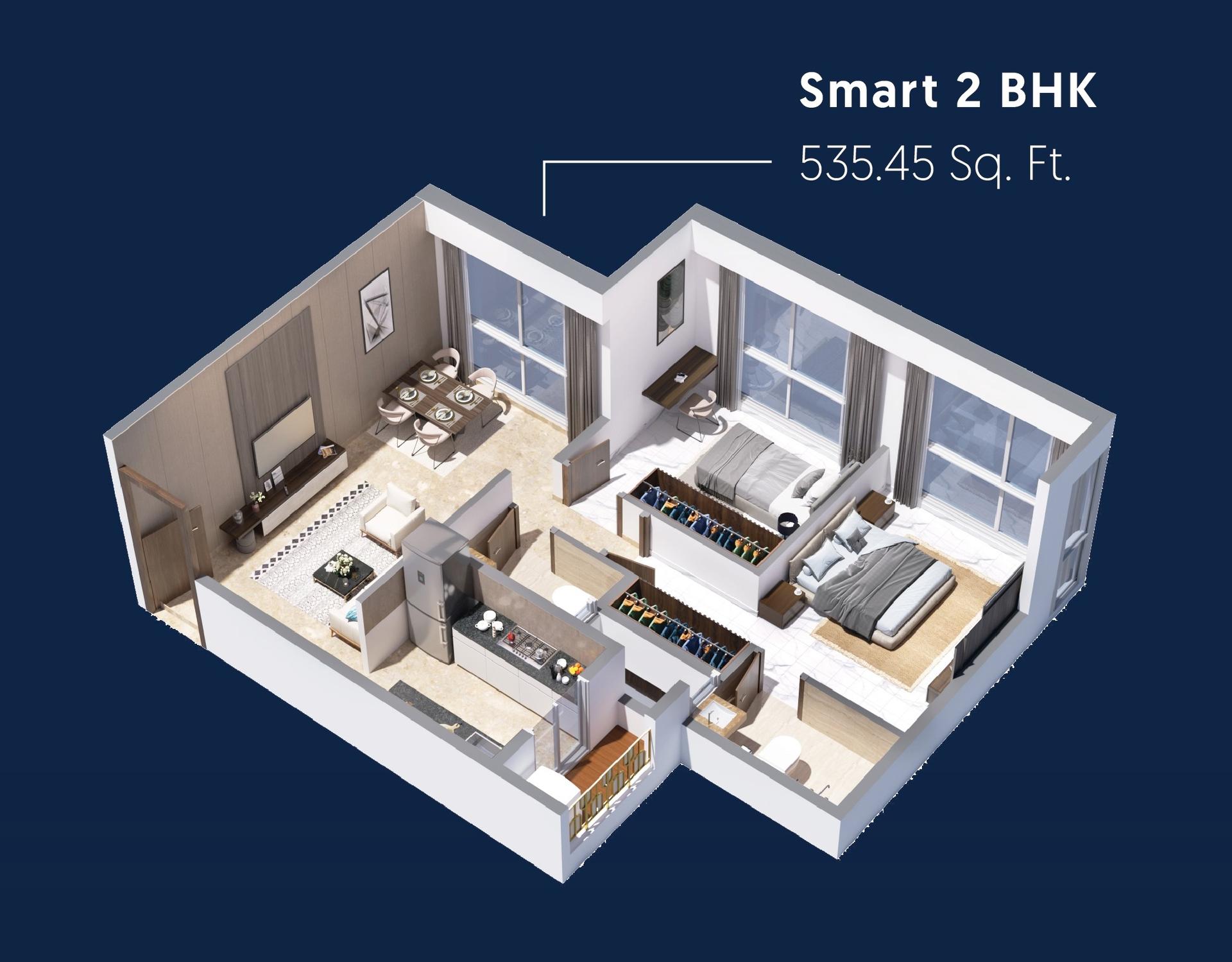 2 BHK Type1 floor plan