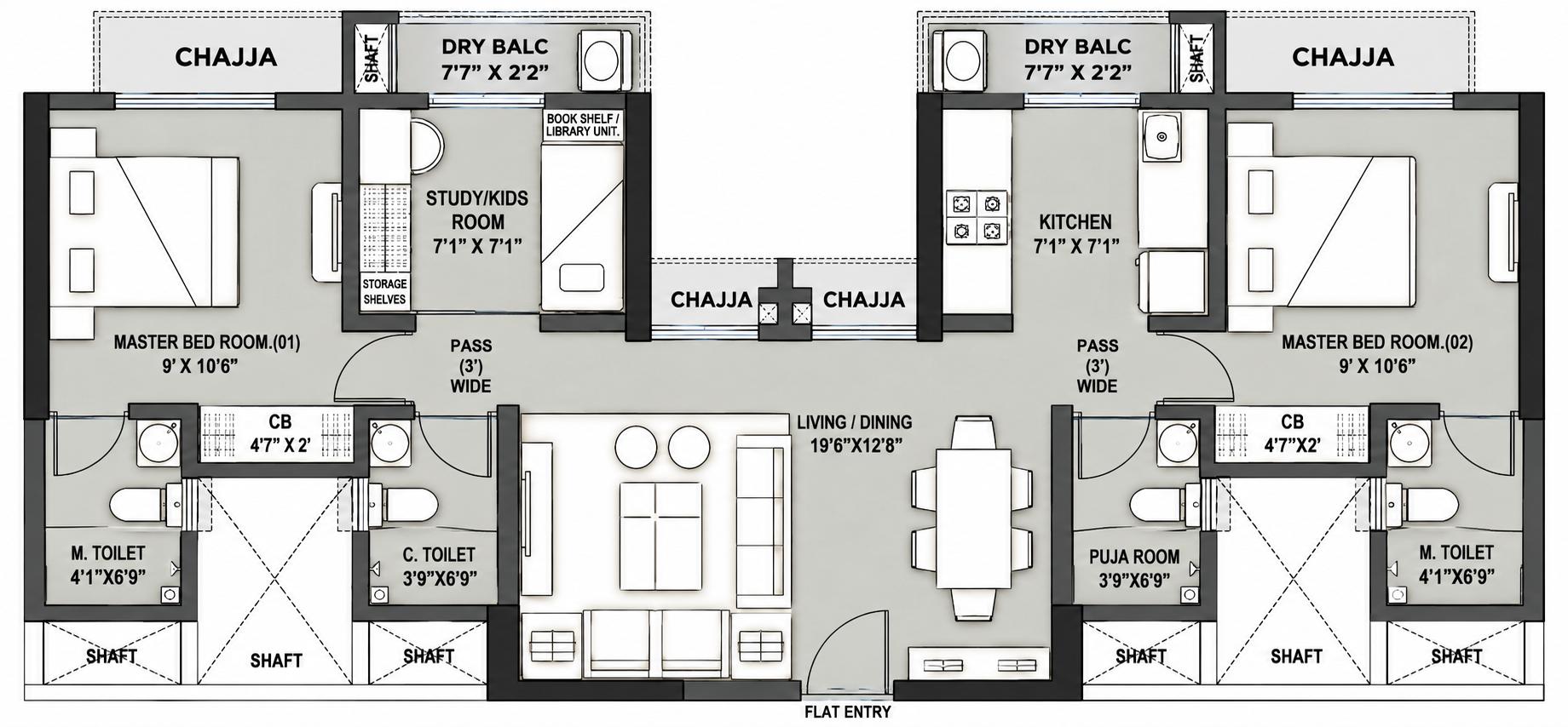 2.5BHK (1+1) Jodi floor plan