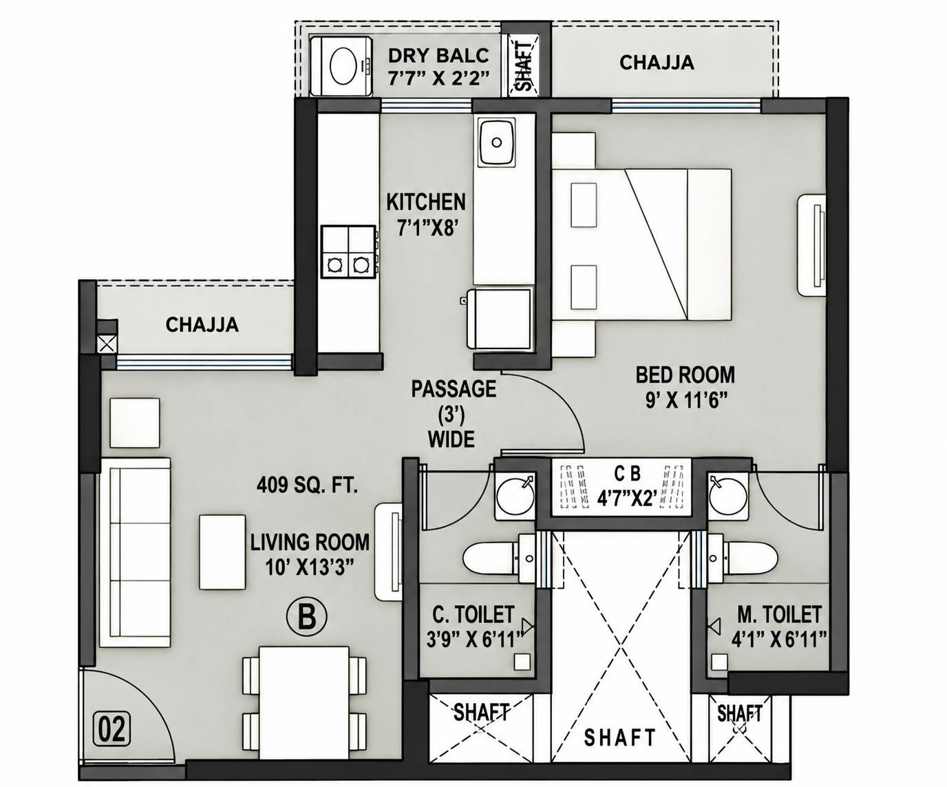 1BHK Premium floor plan