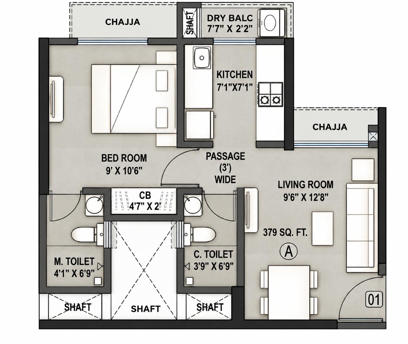 1BHK floor plan