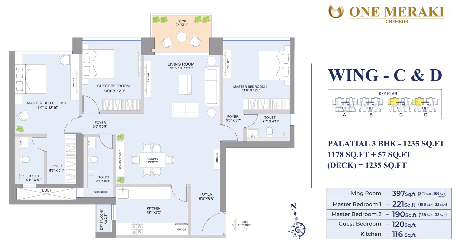 3BHK Palatial floor plan