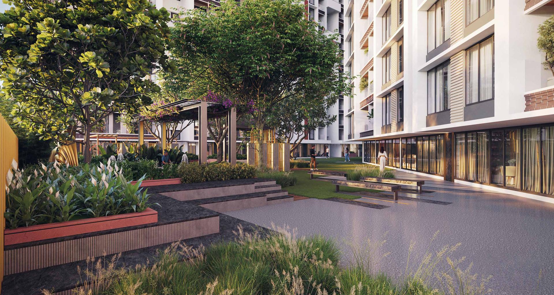 Landscaped gardens at Chandak Sarvam, Andheri East