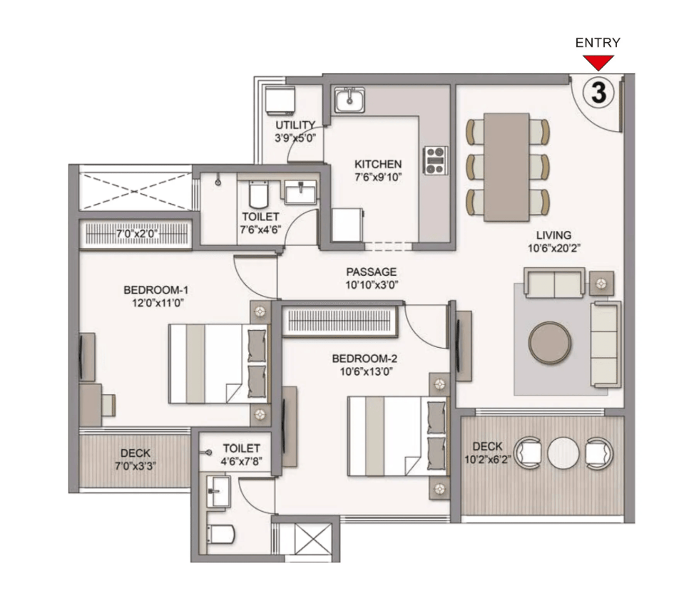 2BHK Premium floor plan
