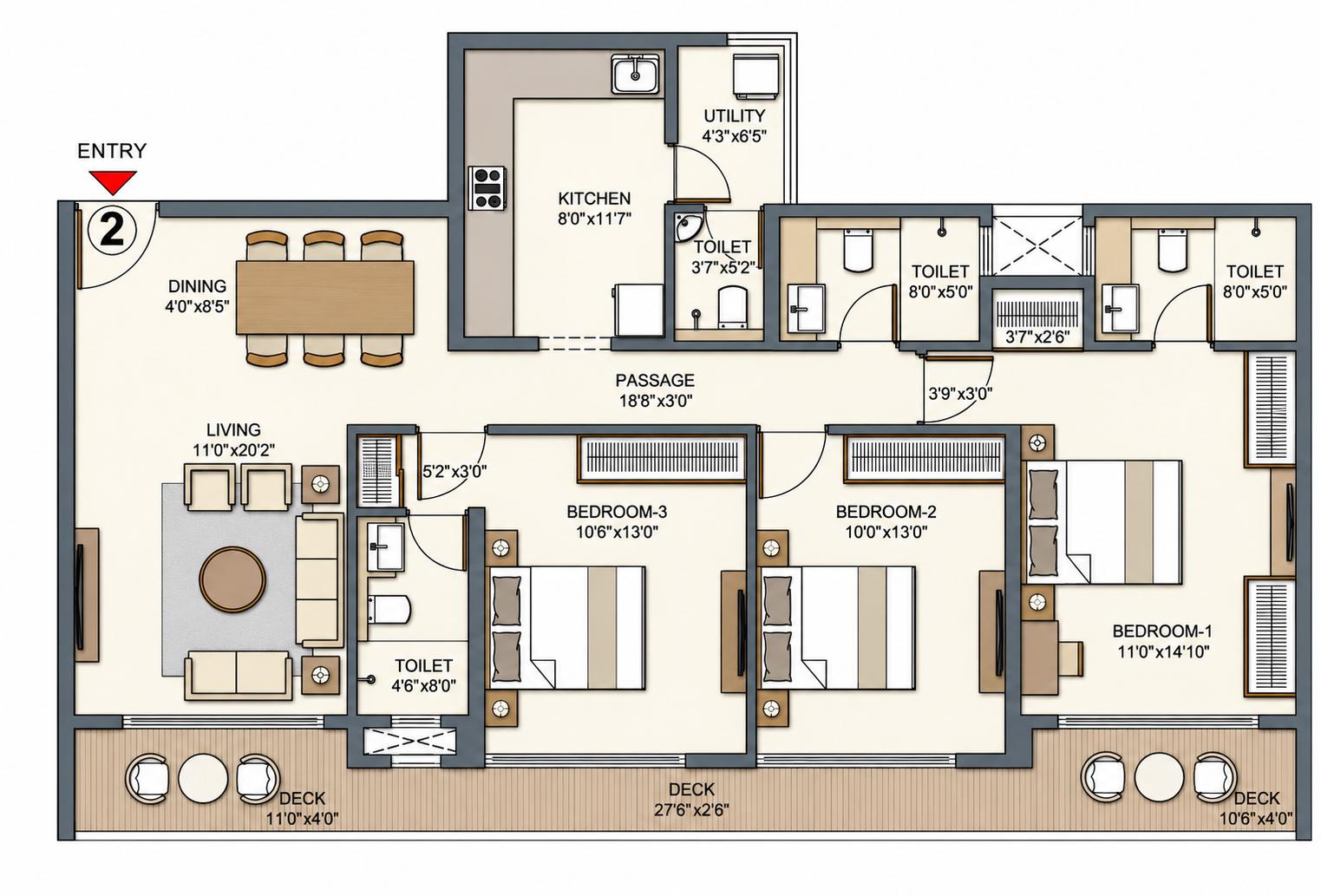 3BHK Luxury floor plan