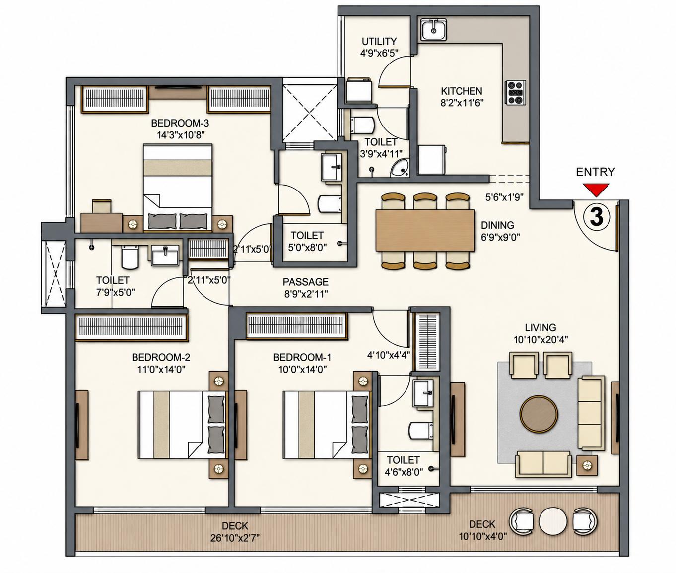 3BHK Elite floor plan