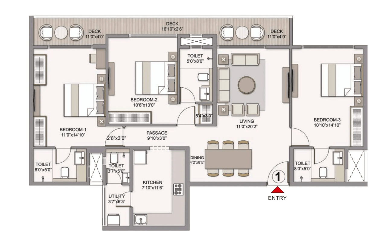 3BHK Premium floor plan
