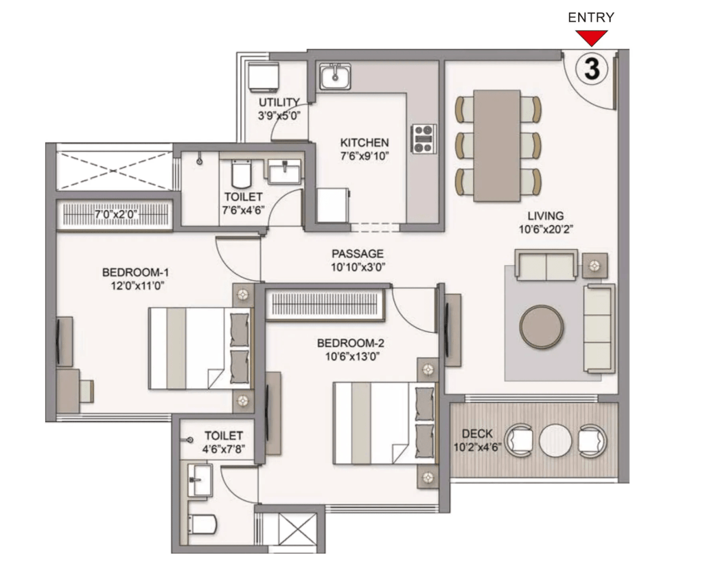 2BHK floor plan