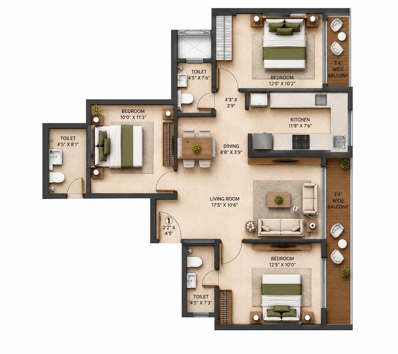 3BHK Premium floor plan