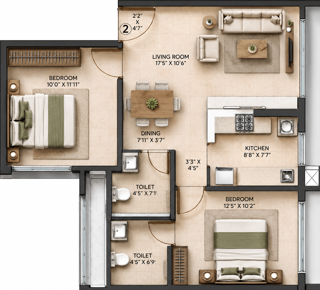 2BHK Premium floor plan