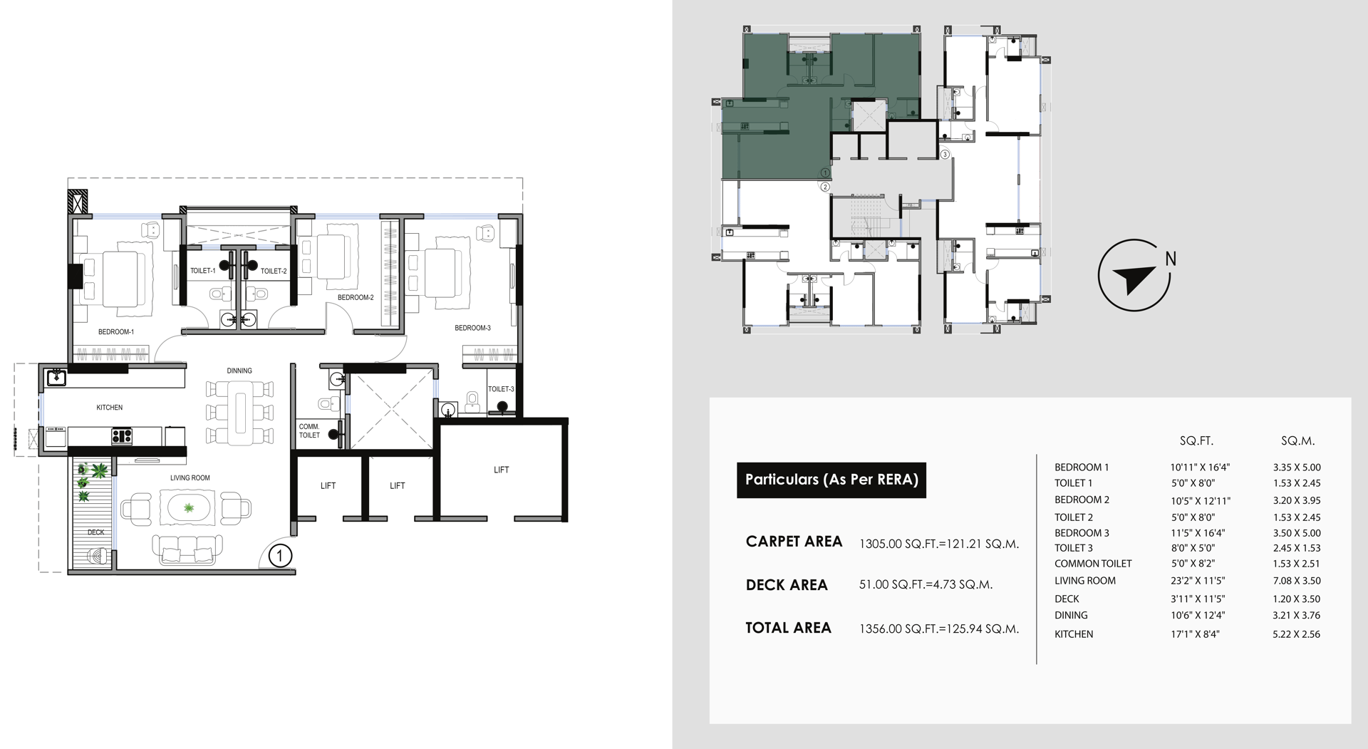 3 BHK T3 floor plan