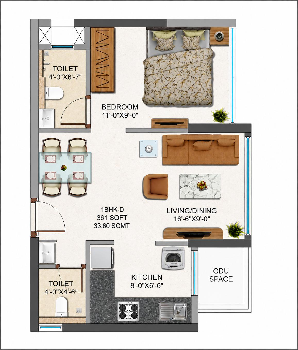 1BHK Type1 floor plan